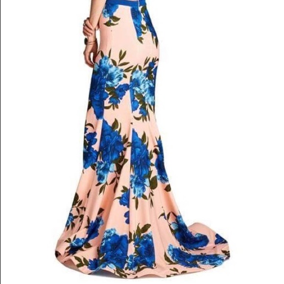 2 piece Blue and Blush Floral Gown - Picture 3 of 4